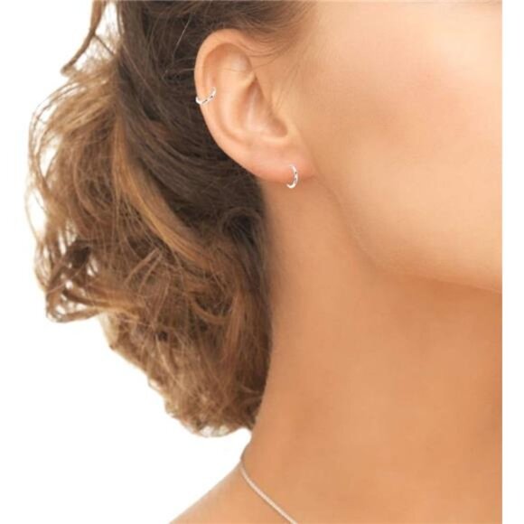 2 Pair Set Sterling Silver Diamond-Cut Tiny Small Endless Thin Round Unisex - Picture 5 of 6